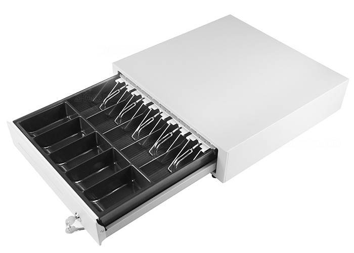 POS Cash Drawer 420F / Lockable Cash Box With Metal Clips Adjustable Dividers
